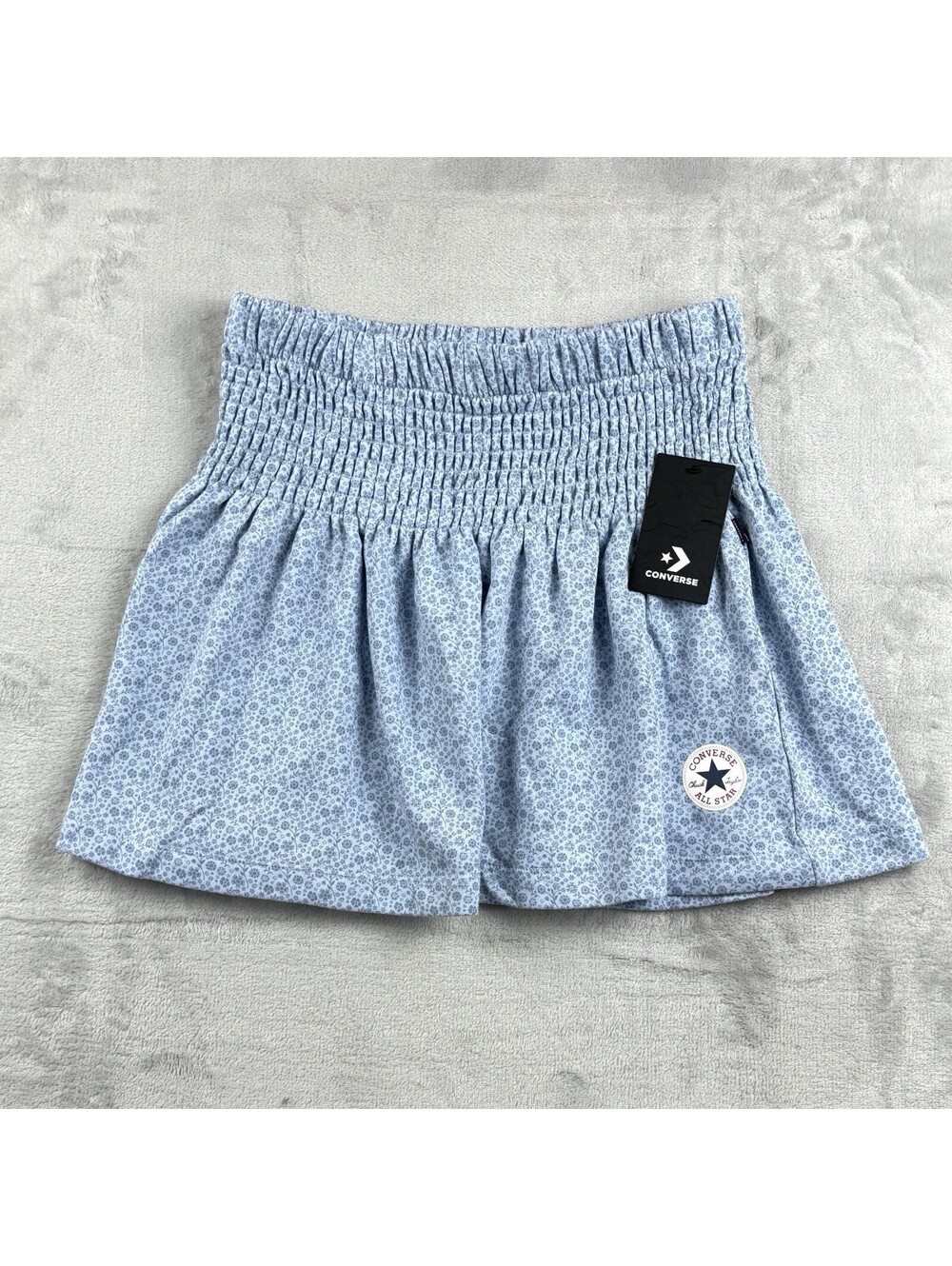 Converse Blue Floral Smocked Mini Skirt All Star Logo Women’s S Streetwear NWT